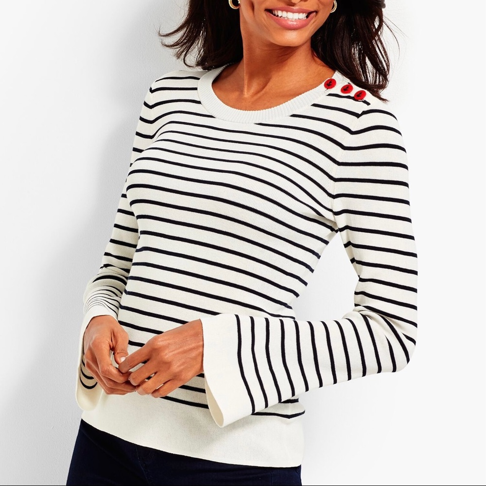 Nautical Button Shoulder Stripe Sweater